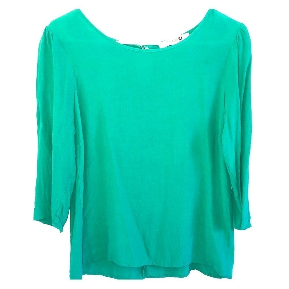 2/$15 Forever 21 Green Long Sleeve Blouse with Keyhole Back – Size S
